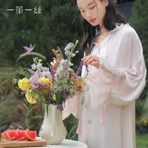 生日礼物』一茧一丝重磅真丝100%桑蚕丝睡裙木耳领流苏连衣裙国风 - 图2