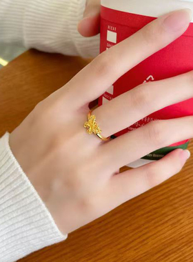 5G黄金蝴蝶结戒指女999足金新款蝴蝶小花活口指环纯金食指戒送礼