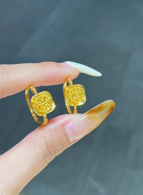 微奢妙珠女款足金黄金小方糖戒指