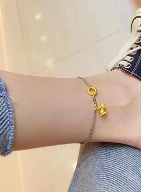 微奢妙珠女款足金黄金平安扣手链