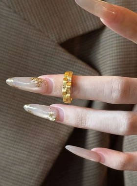 5D硬金黄金双排波浪戒指女999足金气质新款镶嵌指环食指戒送老婆