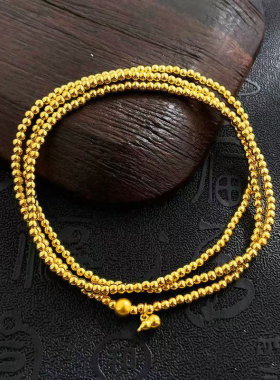 3D硬金黄金三圈葫芦手链女999足金小克重珠珠手串纯金手饰送女友