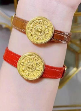 微奢妙珠女款足金黄金手牌手串