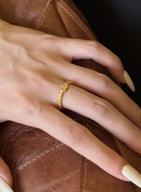 5D硬金黄金爱心戒指女999足金满钻心形点钻镶嵌指环食指戒送女友