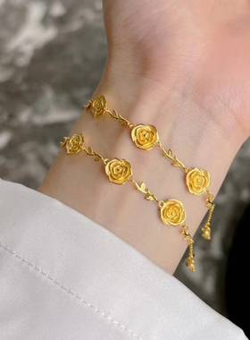 微奢妙珠女款足金黄金玫瑰花手链