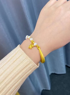 微奢妙珠女款足金桃花手链黄金