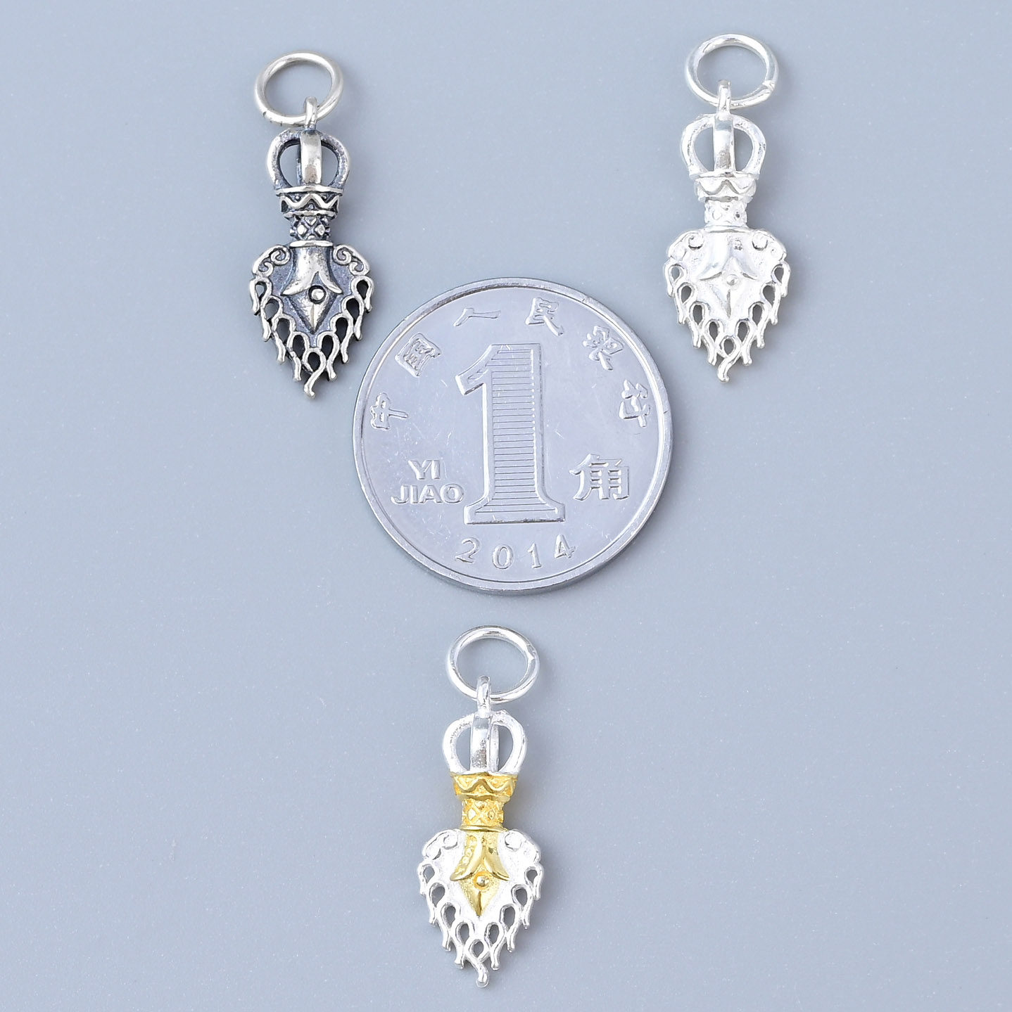 S925纯银火焰金刚杵吊坠 复古藏式文玩分色DIY项链手串饰品配件,淘宝优惠券,粉丝福利购,淘宝优惠卷