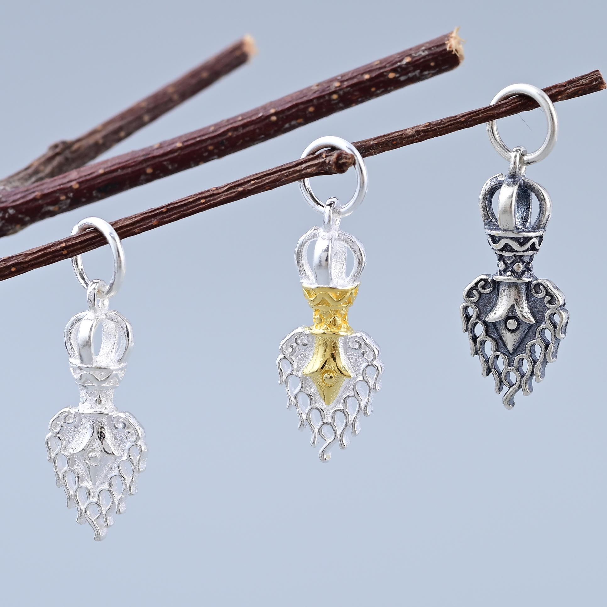 S925纯银火焰金刚杵吊坠 复古藏式文玩分色DIY项链手串饰品配件,淘宝优惠券,粉丝福利购,淘宝优惠卷