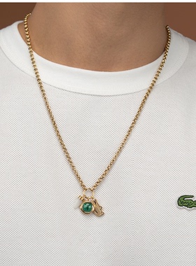 LACOSTE/鳄鱼UMPIRE系列孔雀石大理石小鳄鱼吊坠潮流毛衣链
