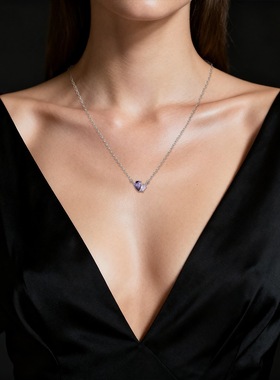圣诞S925纯银双生紫锆项链女