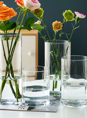 厂家欧式简约圆柱玻璃花瓶透明大号直筒水培植物鲜花富贵竹插花瓶