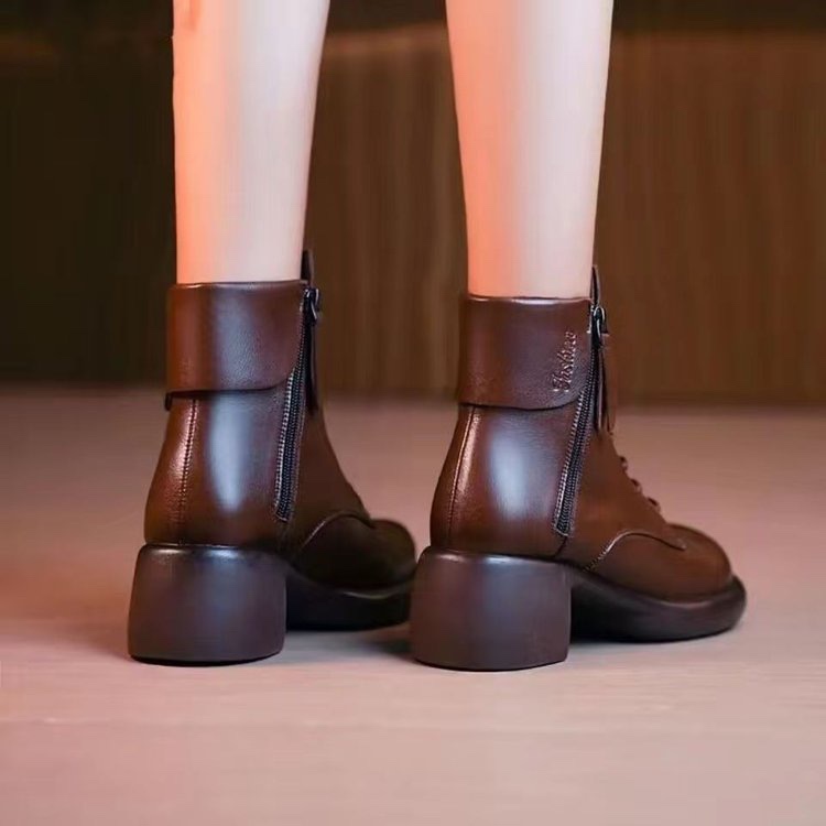 真皮马丁靴女冬季加绒2024年新款英伦风厚底短靴大棉鞋显瘦女靴子