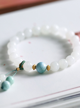 见欢喜和田玉海纹石古风手链