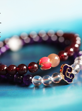 见欢喜天然石榴石手链单圈紫水晶