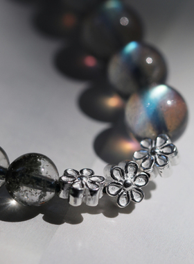 见欢喜月光石绿幽灵古风水晶手链