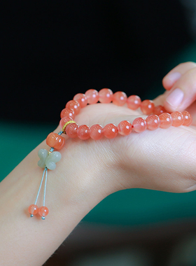 见欢喜南红玛瑙和田玉蝴蝶手链