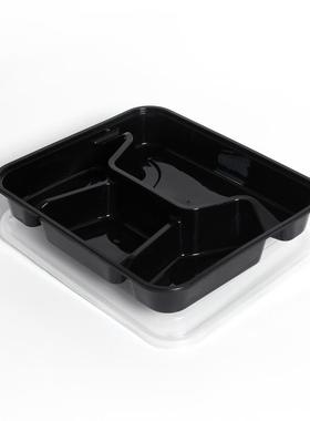 一次性方形三格四格五格快餐盒加厚透明饭盒黑色打包盒外卖餐盘
