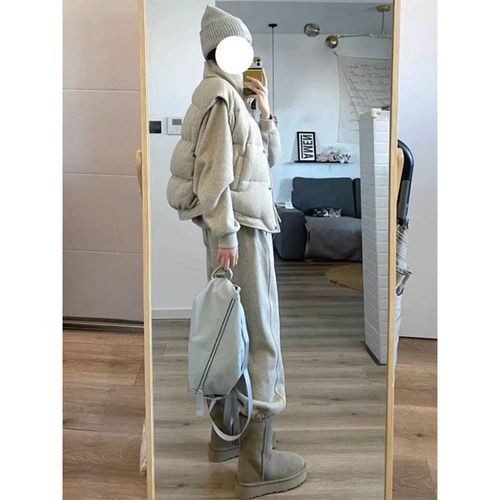 棉服女冬季韩版宽松高级感时尚休闲运动小个子卫衣束脚裤两件套装 - 图2
