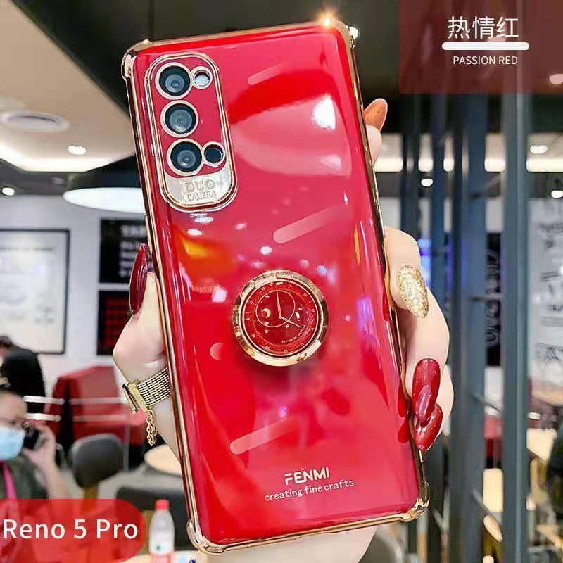 四角防摔oppoReno5手机壳reno5pro创意时钟指环支架reno5镜头全包保护电镀硅胶软壳潮牌网红情侣男女款外壳套 - 图3