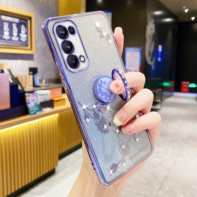 玫瑰花水钻透明opporeno5手机壳女款适用reno5k高档奢华渐变镜头全包高端闪粉网红爆款女神款软壳reno5pro潮 - 图1