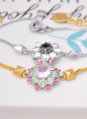 欧美风宝石镶嵌花朵手环特价清仓