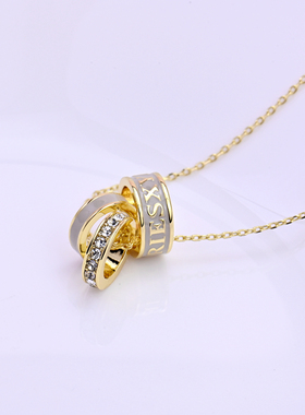 女镶钻圆环可拆卸多坠转运珠项链