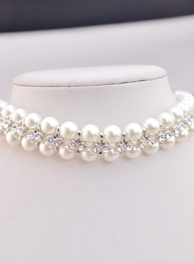 宝石时尚风百搭款项圈双排珍珠