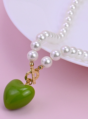 女质感施家珍珠爱心吊坠搭扣项链