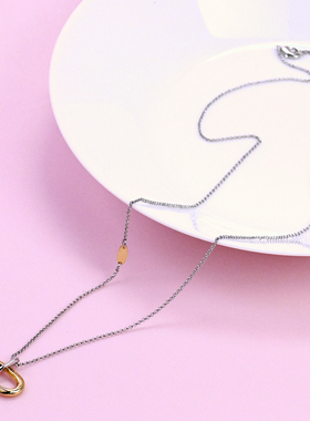 个性金银拼色钥匙设计项链毛衣链