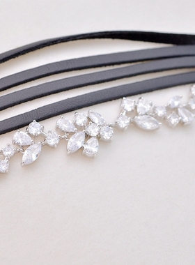 橄榄枝锆石个性款手链佩戴皮项圈