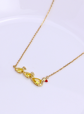 超闪黄色锆石小鸭子设计百搭项链