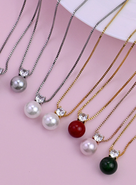 精致绿玛瑙施家珍珠锆石镶嵌项链