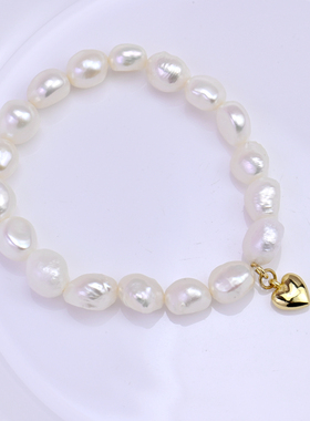 天然巴洛克淡水珍珠甜美爱心手链