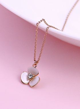 女清新贝壳花朵玫瑰金项链锁骨链