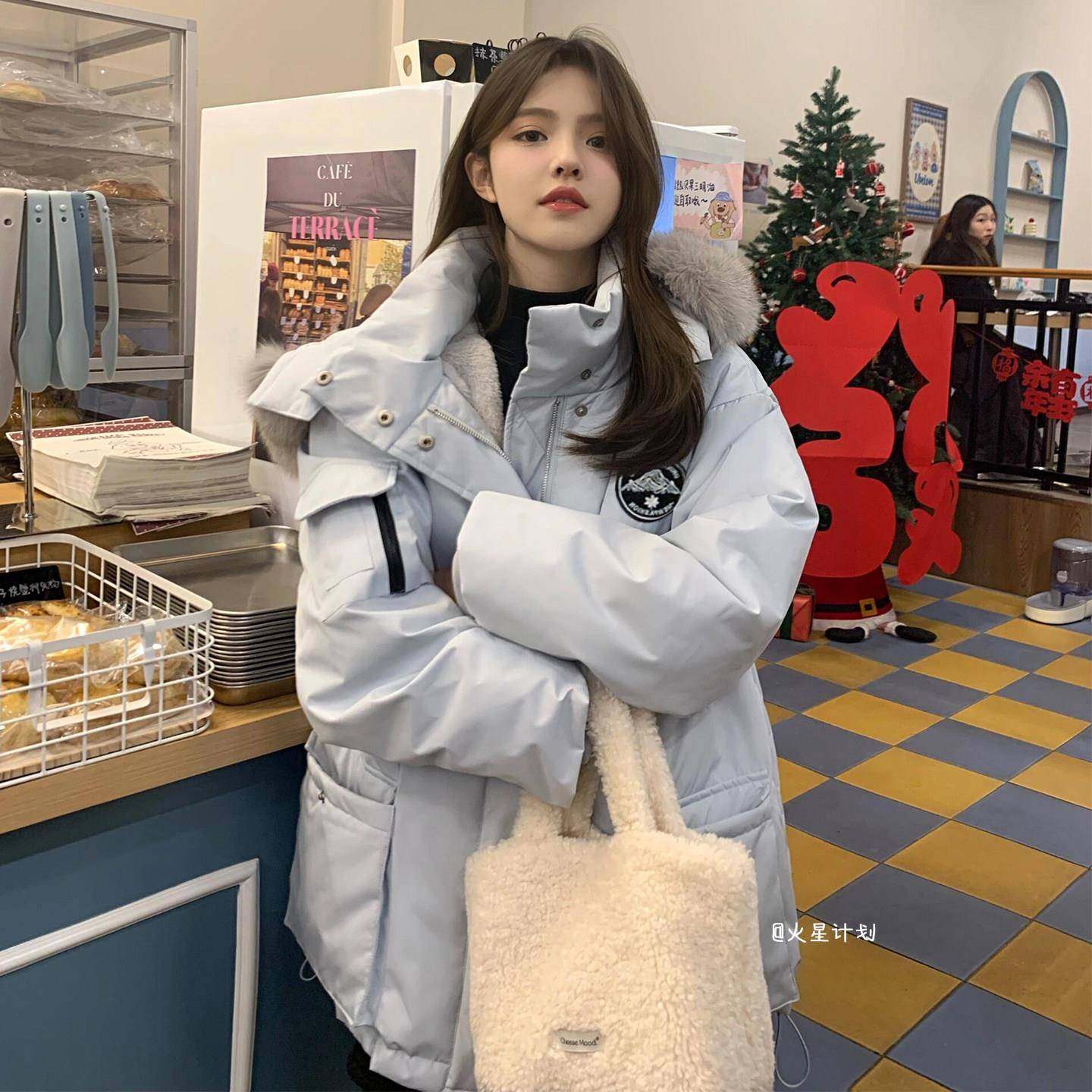 派克服外套2025新款高级感冰川蓝加绒加厚棉衣棉服女工装毛领棉袄,淘宝优惠券,粉丝福利购,淘宝优惠卷