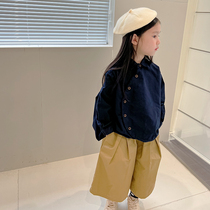 Childrens clothing male and female children 2023 new spring clothing single row button lining clothes baby irregular design shirt blouses