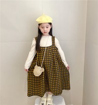 Child Clothing Girl Dress 2023 New Autumn Clothing Children High Waisted Dress With Dress Baby Foreign Air Plaid Long Skirt Harness Skirt