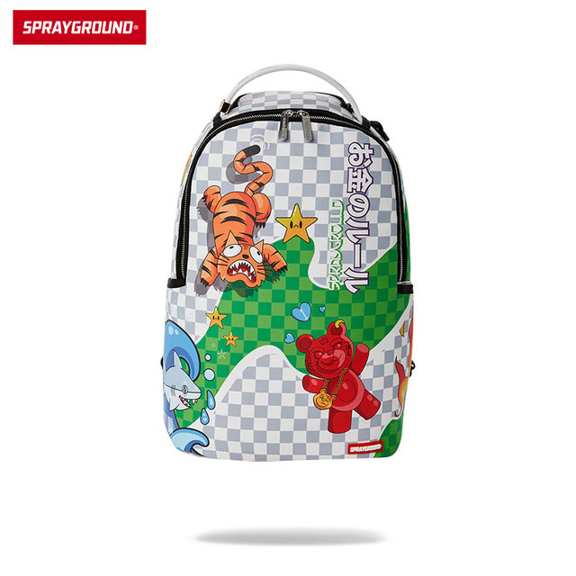 SprayGround 卡通印花轻便双肩背包女棋盘格学生书包通勤包包