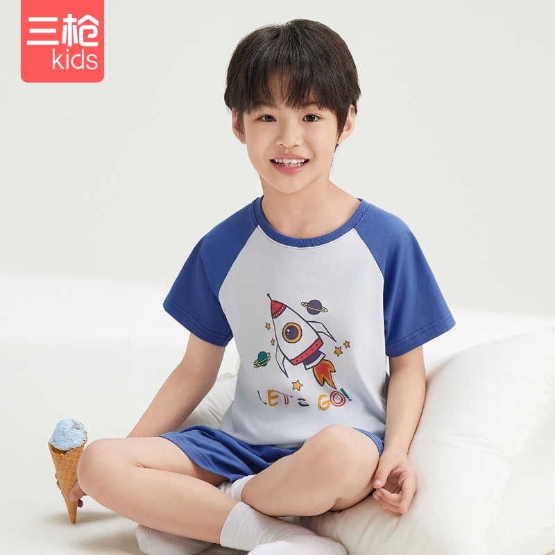 三枪儿童家居服套装男童女童睡衣套装纯棉短袖短裤家居服