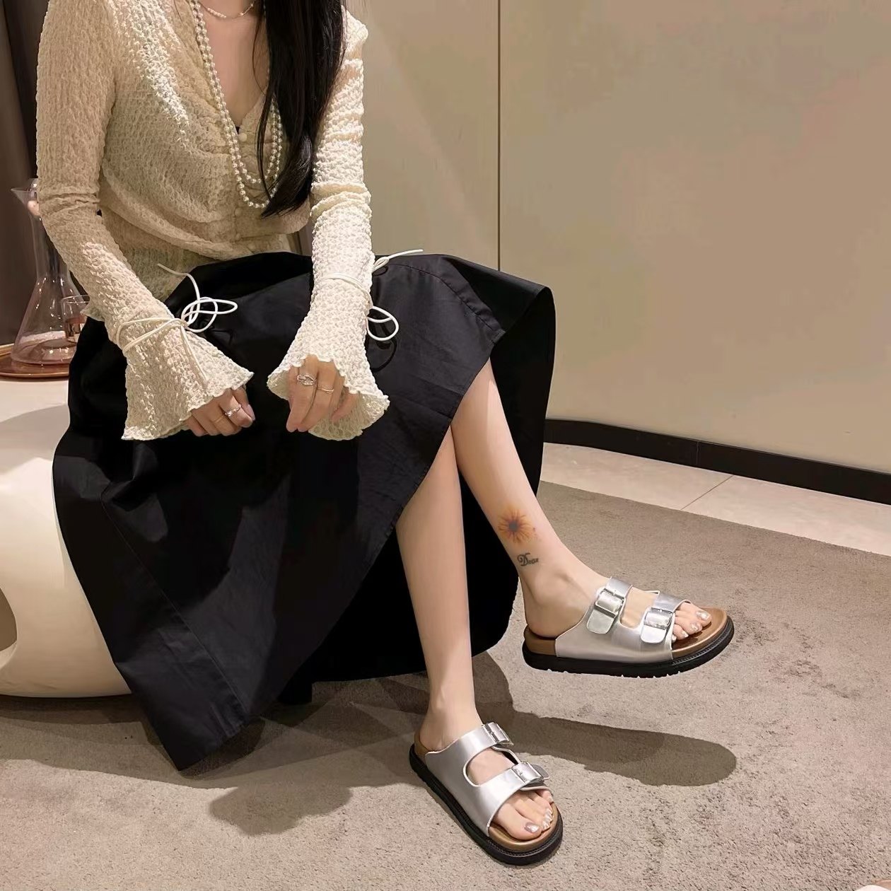 2025新款M8823-1双扣外穿时尚潮流仙女风一字拖沙滩拖鞋,淘宝优惠券,粉丝福利购,淘宝优惠卷