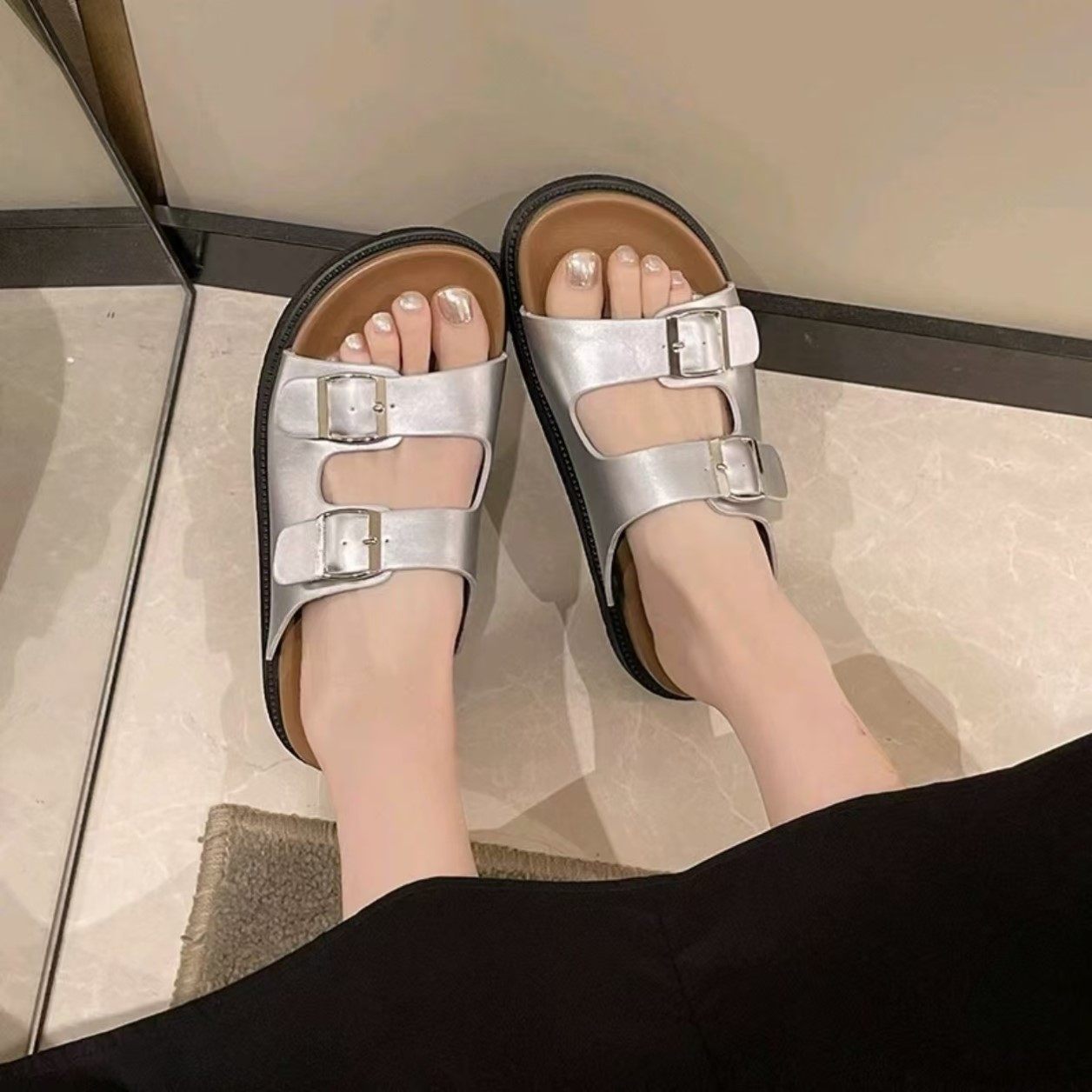 2025新款M8823-1双扣外穿时尚潮流仙女风一字拖沙滩拖鞋,淘宝优惠券,粉丝福利购,淘宝优惠卷