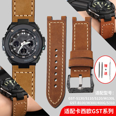 Аксессуары 珑劲适配卡西欧gst-s130/s110/s120/w130l/w100/210真牛皮男表带