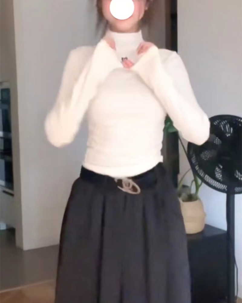 白色打底衫女春秋季内搭正肩长袖t恤2025新款修身显瘦半高领上衣 - 图2