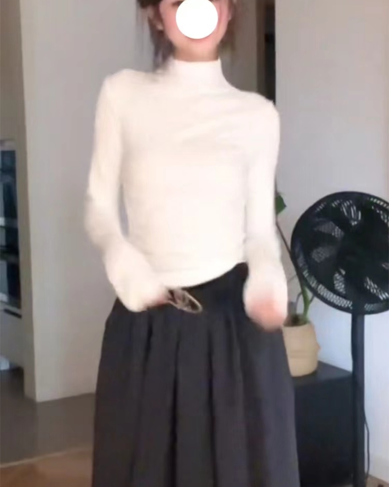 白色打底衫女春秋季内搭正肩长袖t恤2025新款修身显瘦半高领上衣 - 图1