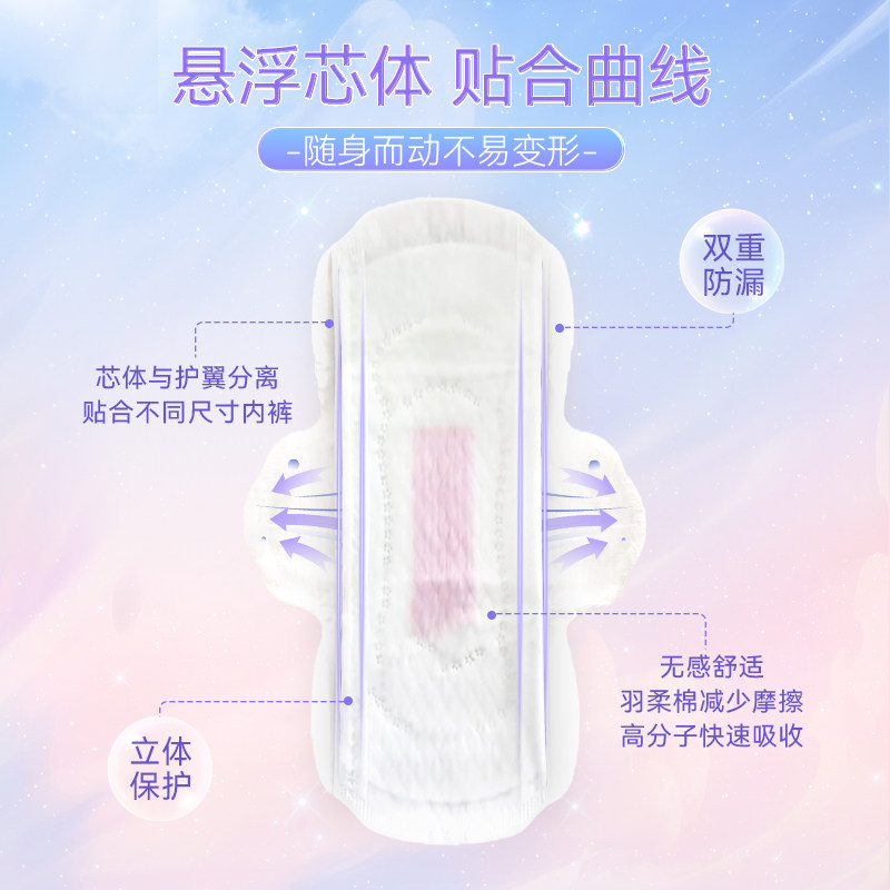 白色森林茶多酚悬浮卫生巾正品官方旗舰店日夜用组合装超薄姨妈巾