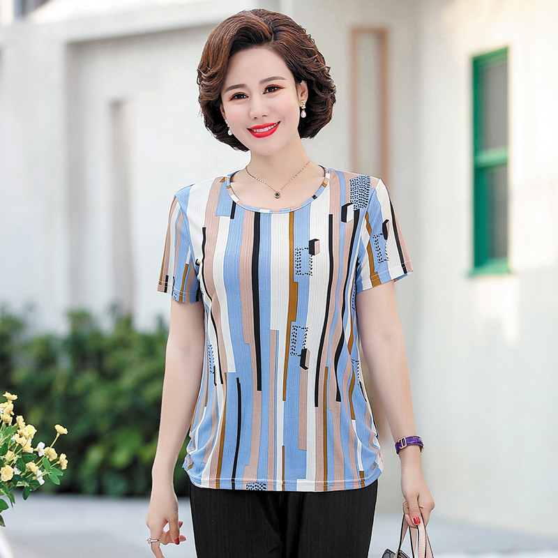 花彩姿旗舰店新款妈妈夏装两件套装中年妇女装短袖T恤中老年人洋气上衣服0