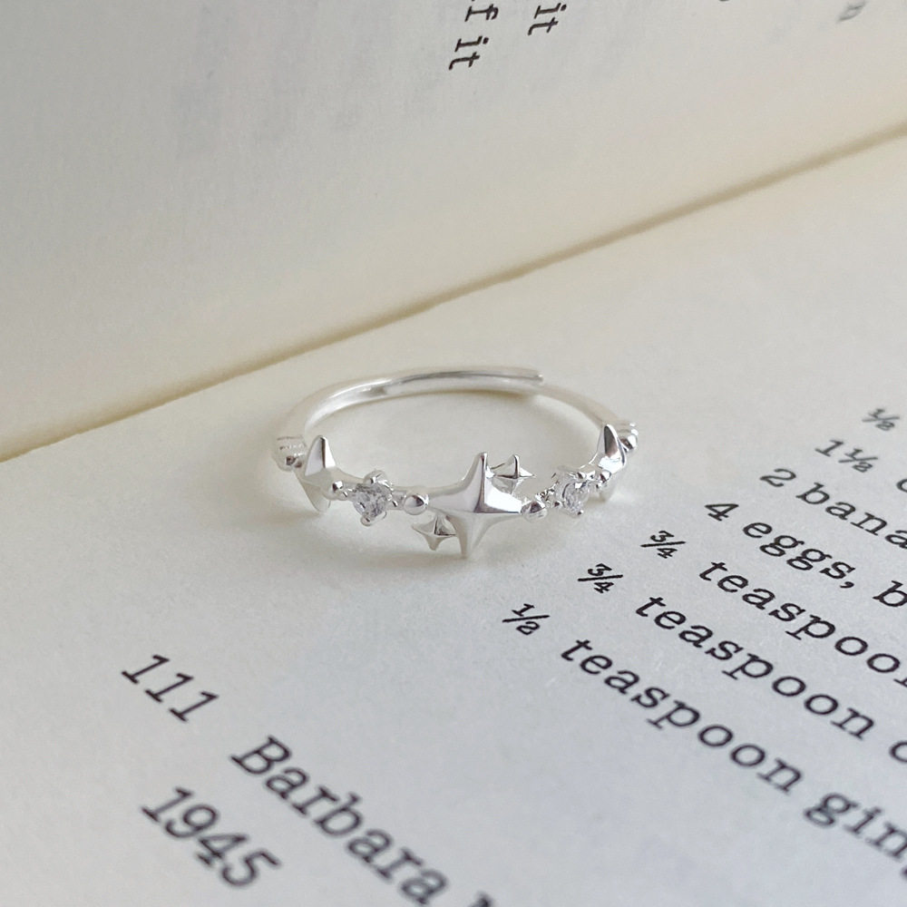 HANXINS999 pure silver four-pointed star zircon ring