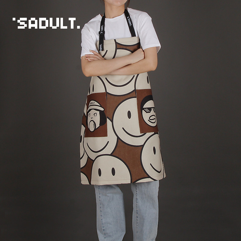 可爱做饭围裙厨房家用围腰棉麻奶茶烘焙咖啡店防水防油罩衣工作服,淘宝优惠券,粉丝福利购,淘宝优惠卷