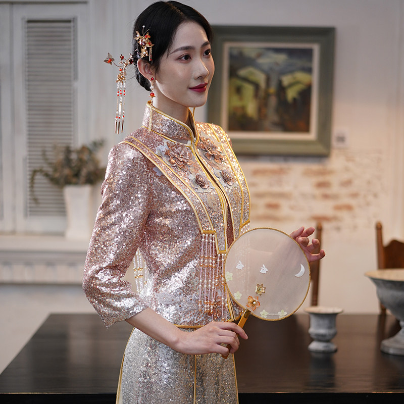 修身秀禾服新娘结婚礼服中式敬酒服 淑院旗袍