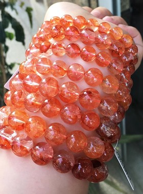 天然红胶花手链 红胶花 异象水晶俏色手串异像水晶鸩羽金鲤鱼手串